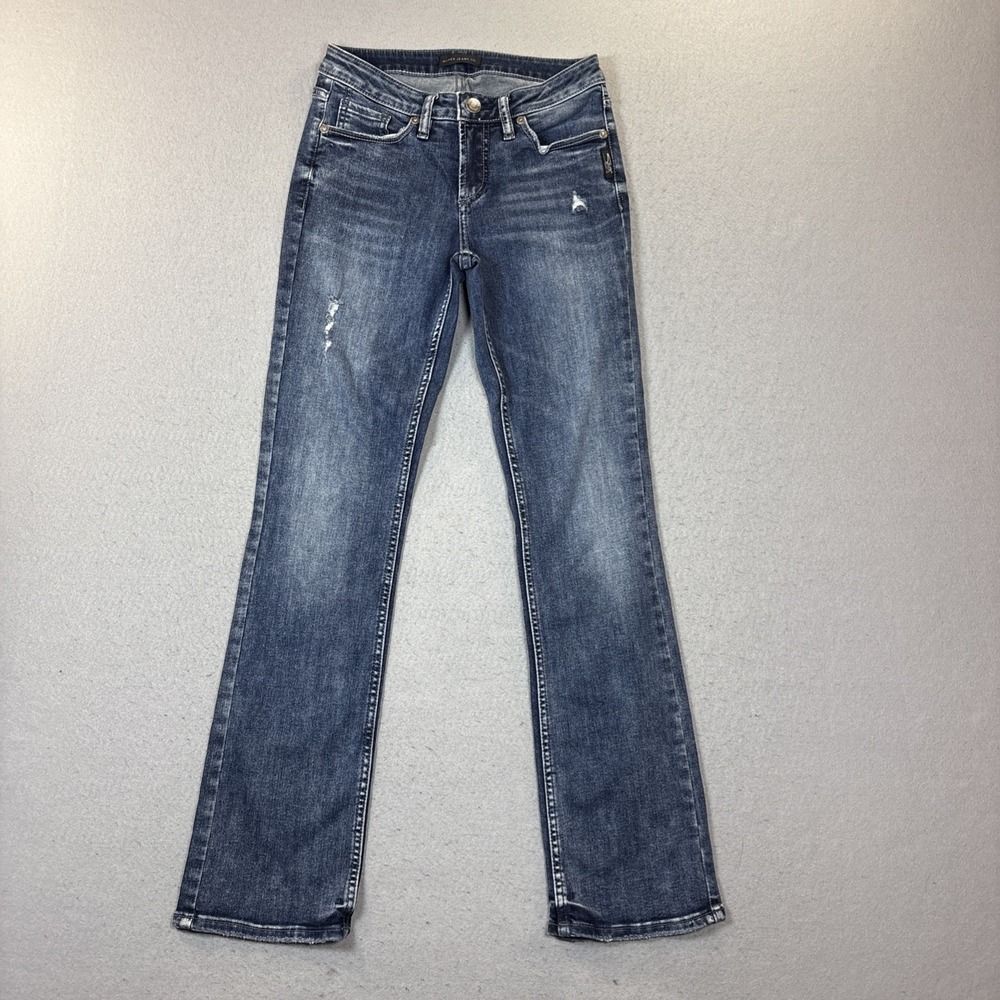 Silver Aiko Jeans 26x31 Women Blue Denim Mid Boot Stretch Medium‎ Distressed